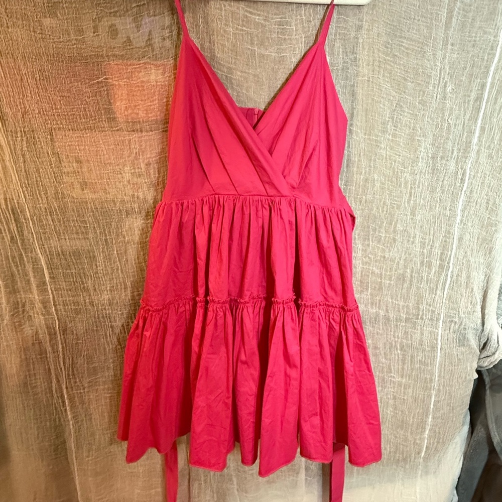 Vibrant Pink V-Neck Mini Dress